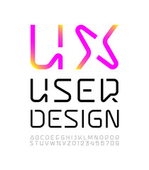 Technical font, digital alphabet, trendy uppercase Latin letters from A to Z and Arab numbers from 0 to 9 for you ui ux designs, vector illustration 10EPS