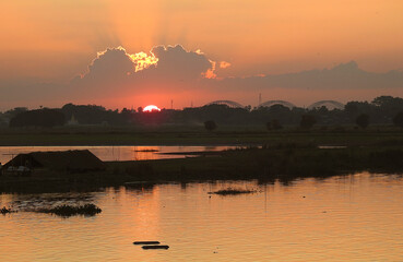 Naklejka premium Sunset from the Teak Bridge in Mandalay - Myanmar Burma