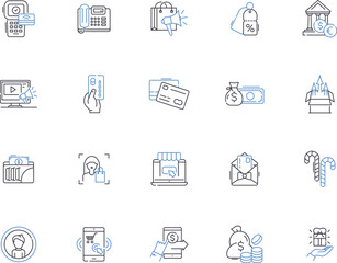 Shopping mall outline icons collection. Shopping, Mall, Store, Shop, Centre, Complex, Outlet vector and illustration concept set. Arcade, Department, Bazaar linear signs