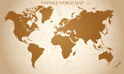 Vintage world map old colored. Vintage style