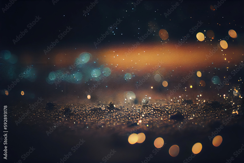 Wall mural magical particles floating in dark bokeh background (generative ai)