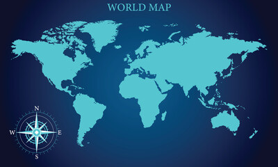 Naklejka premium World map. World map on blue background. World map template with continents. Vector illustration.