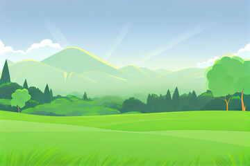 Simple green meadow landscape as anime nature wallpaper (Generative AI)