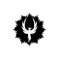 Fire bird phoenix icon isolated on transparent background