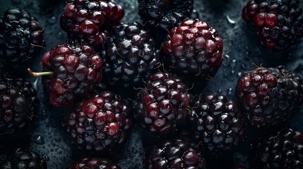 Fresh Blackcurrant Seamless Background with Glistening Droplets - Hasselblad Shot, Pro Color Grading, Soft Shadows, and High-End Retouching. Generative AI.