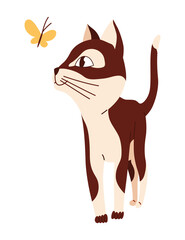 Doodle cat. Cute and funny pet  illustration. Cartoon kitten character design. Adorable animal walking
