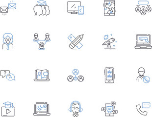Communication people outline icons collection. Communicators, Dialogue, Interlocutors, Networkers, Speakers, Connectors, Conversationalists vector and illustration concept set. Messengers