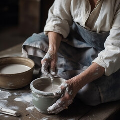 Fototapeta na wymiar a woman makes clay dishes