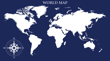World map. World map on blue background. World map template with continents