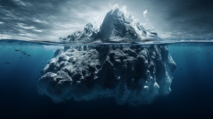 Broken piece of iceberg in the ocean. Generative AI