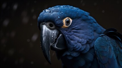 Fototapeta premium Hyacinth Macaw portrait in the nature. Generative AI