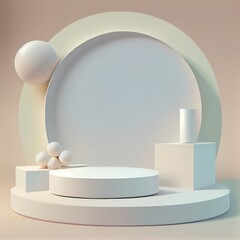 Abstract white mockup 3D with realistic cylinder pedestal podium. Minimal scene for product display presentation geometric platform pedestal. Stage for showcase. Generative ai