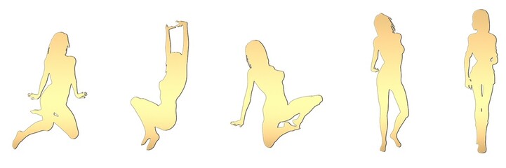 set of female silhouette isolated on white background, 2d illustration