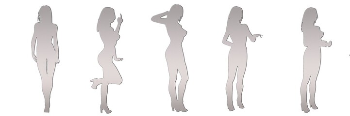 set of female silhouette isolated on white background, 2d illustration
