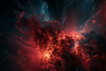 The cosmic nebula is red. Elements of this image were furnished by NASA. Generative AI
