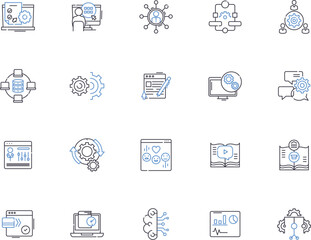 Computer security outline icons collection. Computer, Security, Cybersecurity, Network, Protection, Antivirus, Firewall vector and illustration concept set. Encryption, Password, Access linear signs