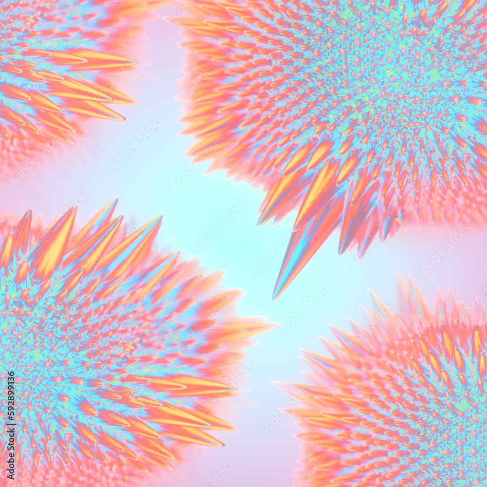 Poster abstract ferromagnetic neon colored fluids surrounded by light haze. 3d rendering digital illustrati