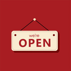 we're open red tag background, open tag sign symbol