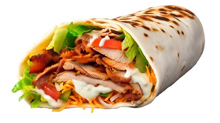 Shawarma with delicious juicy stuffing wrapped in pita. Based on generative AI