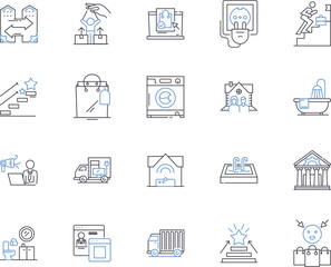 City and household outline icons collection. City, Household, Urban, Dwelling, Town, Home, Residence vector and illustration concept set. Abode, Domicile, Village linear signs