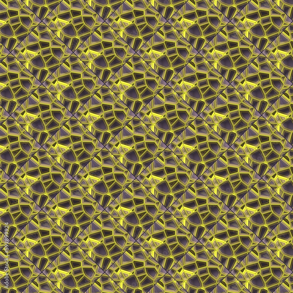 Aufkleber Square blocks 3d rendering digital illustration with a yellow geometric crack pattern. Abstract creative background