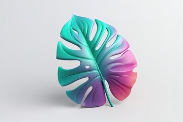 Monstera tropical leaf colorful 3d icon. Colorful jungle leaf 3d render on isolated background