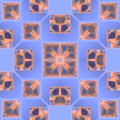 Kaleidoscopic 3d rendering digital illustration of colorful crystal blocks with long shadow