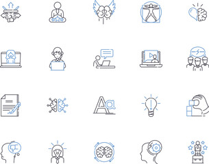 Mindset outline icons collection. Mental attitude, Outlook, Perspective, Perspective, Notion, Attitude, Viewpoint vector and illustration concept set. Approach, View, Beliefs linear signs