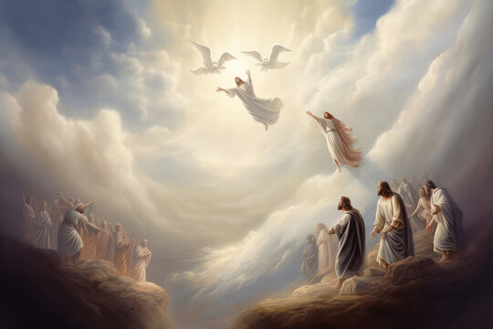resurrection of jesus as ascending to the heaven, christian easter event, generative ai