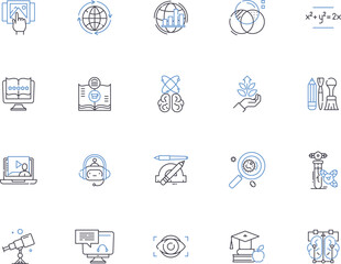 Laboratory outline icons collection. Lab, Test, Experiment, Research, Analysis, Chemicals, Beakers vector and illustration concept set. Equipment, Measurement, Microscope linear signs