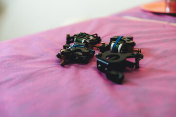 close up of a pink and green beads