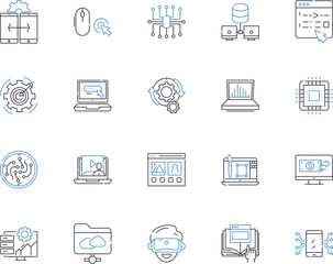 Website and device outline icons collection. website, device, mobile, tablet, desktop, laptop, smartphone vector and illustration concept set. operating, system, iOS linear signs