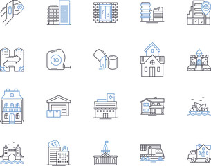 Construction and architecture outline icons collection. Building, Construction, Architecture, Design, Structures, Engineering, Manufacture vector and illustration concept set. Renovation, Supplies