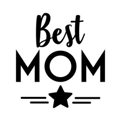 Día de la Madre. Logo con letras palabra best mom en texto manuscrito con silueta de estrella con líneas