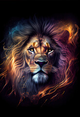 Lion portrait poster. ai render. © writerfantast