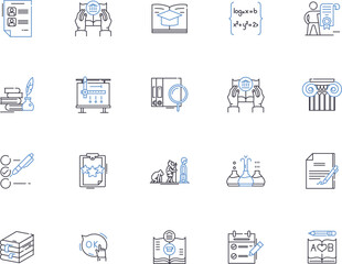 Knowledge outline icons collection. Education, Information, Understanding, Wisdom, Cognition, Insight, Learning vector and illustration concept set. Awareness, Perception, Comprehension linear signs