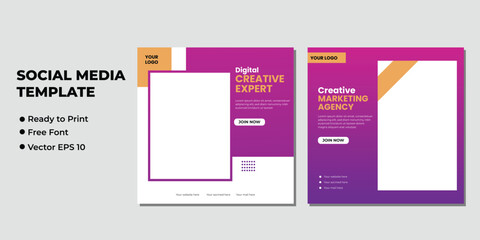 Set of Editable minimal square banner template. Suitable for social media post and web internet ads. Vector illustration with photo college