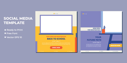 School admission square banner. Suitable for educational banner and social media post template