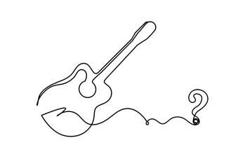 Abstract guitar with question mark as continuous lines drawing on white background