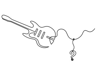 Abstract guitar with question mark as continuous lines drawing on white background