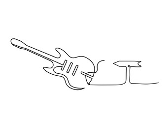 Abstract guitar with direction as continuous lines drawing on white background