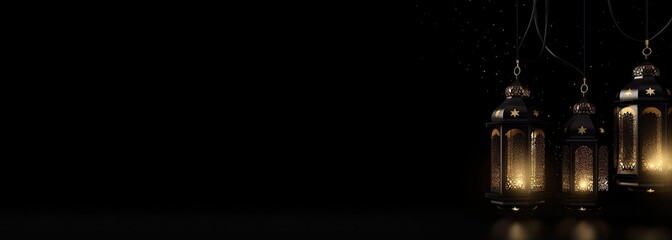 lantern ramadan islamic, eid mubarak banner with generative AI	