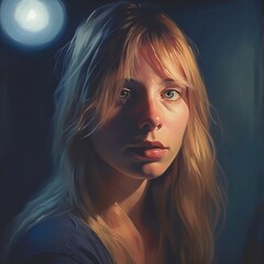 Fototapeta premium portrait of a blonde woman with blue eyes oil painting Created with generative AI