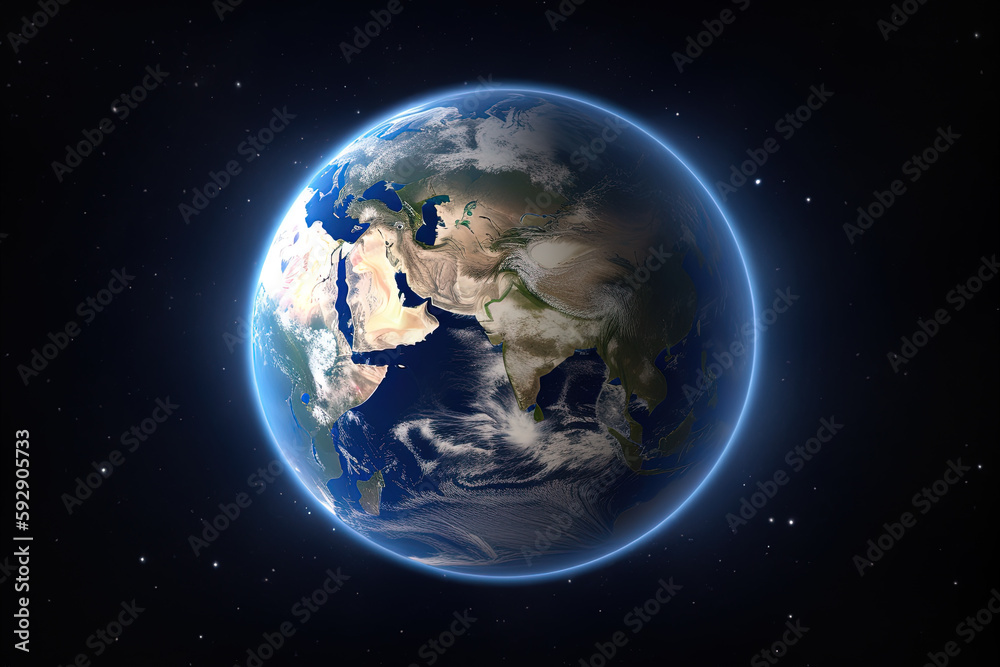 Wall mural realistic earth planet in space. created with generative ai technology