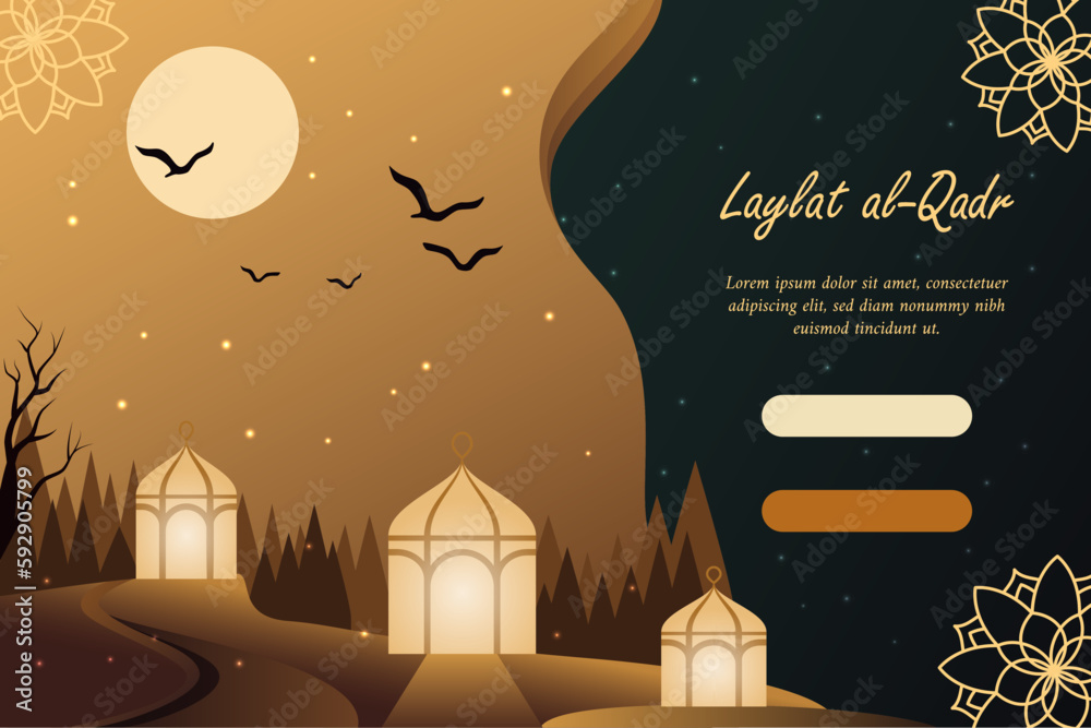 Wall mural the muslim feast of the holy month of ramadan laylat al qadr. vector illustration template for greet