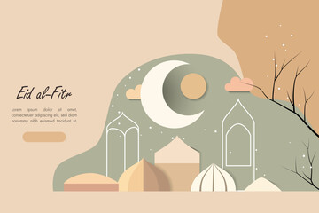 The Muslim feast of the holy month of Ramadan Eid al-Fitr. Vector illustration template for greeting or invitation card, banner, flyer, poster design, website.