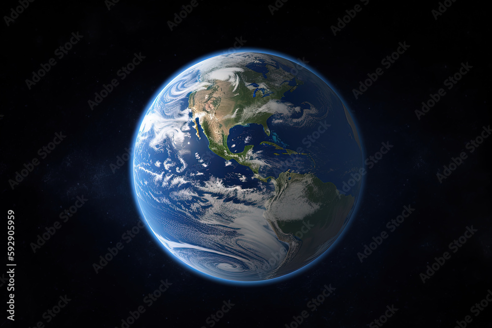 Sticker realistic earth planet in space. created with generative ai technology