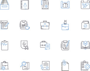 Folders and files outline icons collection. Folders, Files, Organize, Directory, Sort, Backup, Delete vector and illustration concept set. Search, Label, Unzip linear signs