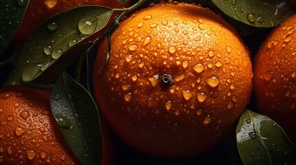 Fresh Tangerine Seamless Background with Glistening Droplets - Hasselblad Shot, Pro Color Grading, Soft Shadows, and High-End Retouching. Generative AI.