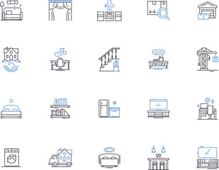Home renovation outline icons collection. Renovation, Home, Improvement, Repair, Remodel, Redesign, Expansion vector and illustration concept set. Modernizing, Upgrade, Refurbishment linear signs